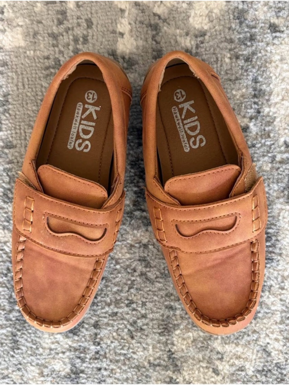 Kids Tan Slip-On Loafers - Comfortable Casual Shoes little boys size 13